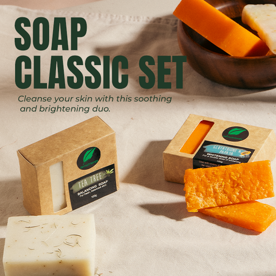 Load image into Gallery viewer, Soap Classic Set (100g Glutathaione &amp;amp; Papaya Soap + 100g Tea Tree Soap)
